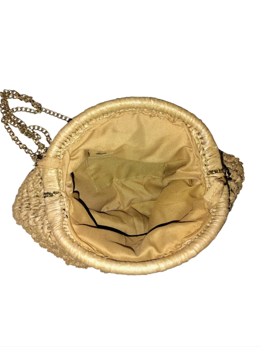 Woven Straw Clutch with Gold Chain - Tan